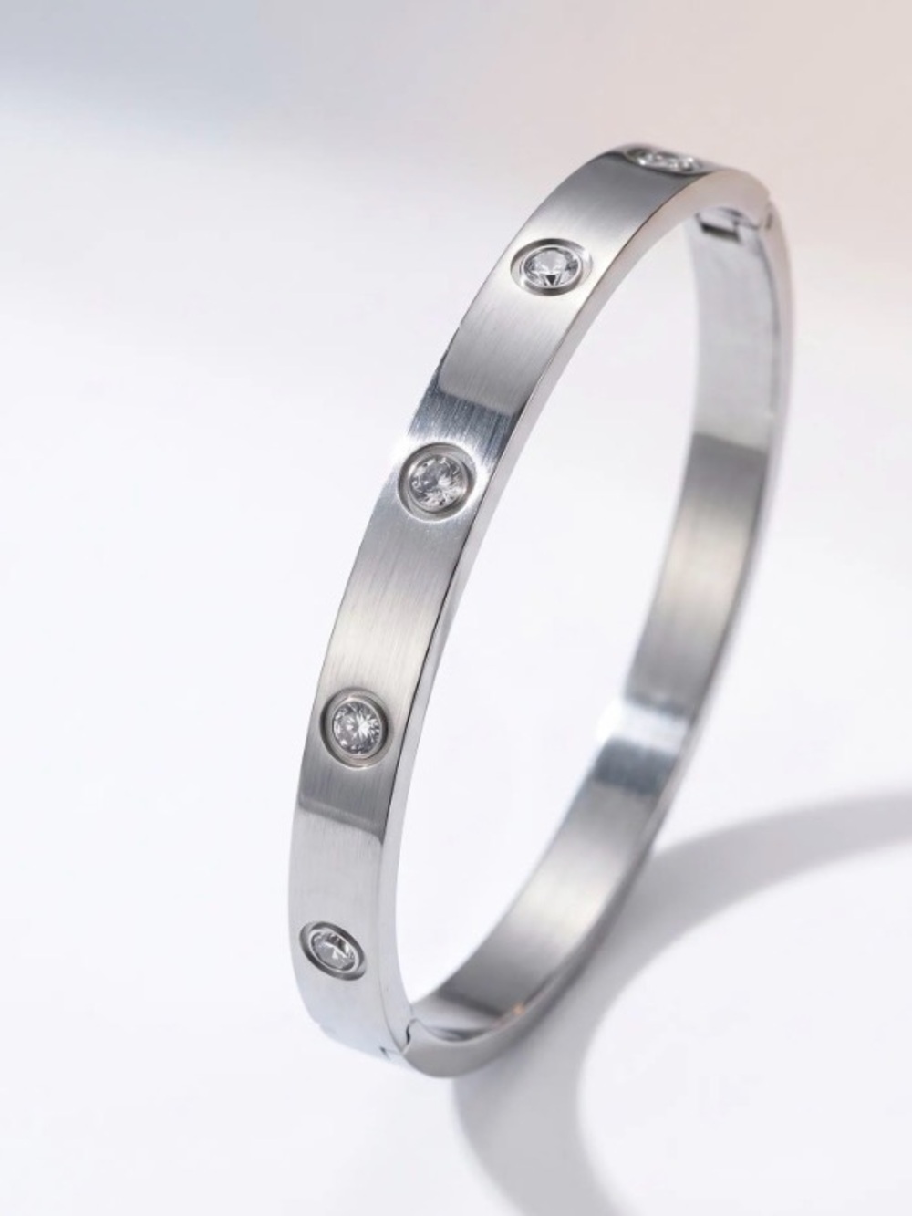 Classic Titanium Steel Zirconia Inlay Bangle Bracelet - Women Jewelry 6 mm